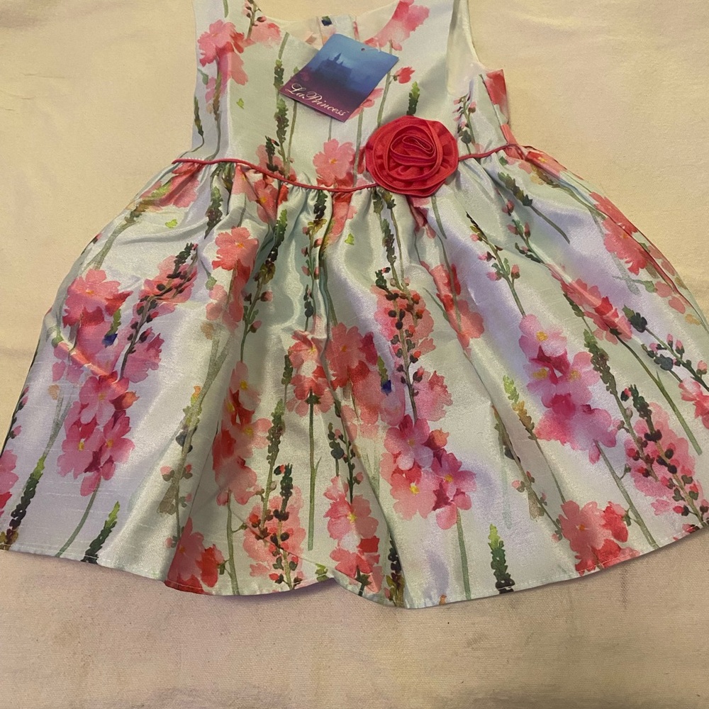 Charming Floral Kids Dress with Pink and Green Hues
